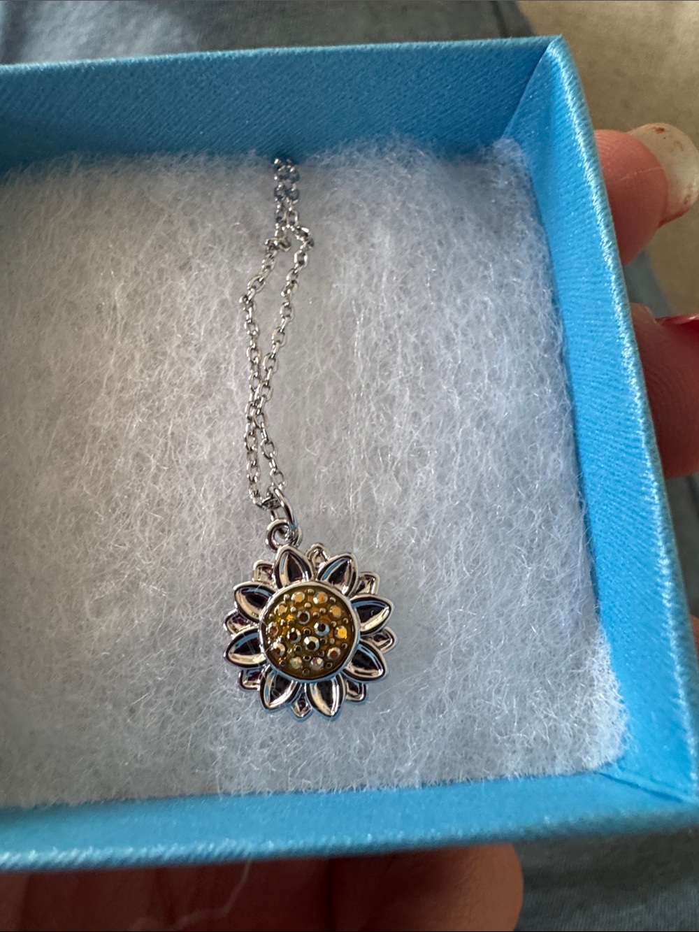 Touchstone Swarovski Crystal Silver Sunflower Necklace with Yellow Center